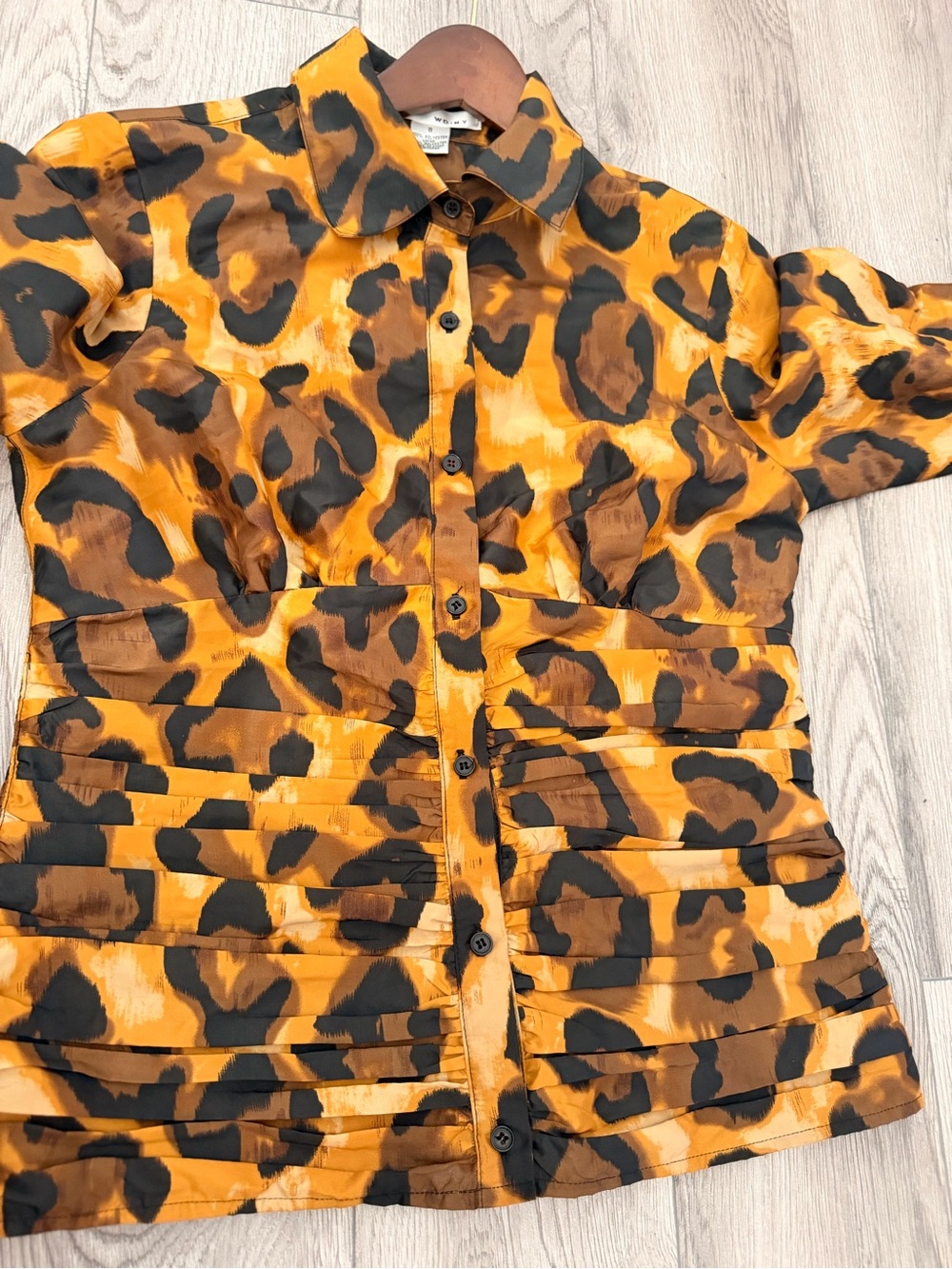 WD.NY Leopard Print Button-Front Blouse in Brown and Black - Picture 12 of 12